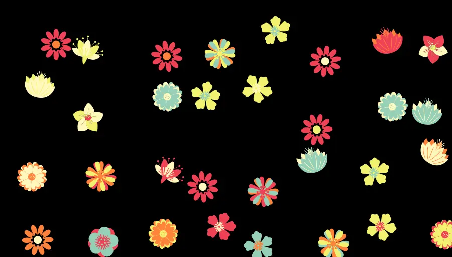 A seamless floral pattern with varied flower illustrations scattered uniformly across a solid background, ideal for website backgrounds, textile design, or graphic design projects related to spring or nature themes. flowers, pattern, seamless, floral, design