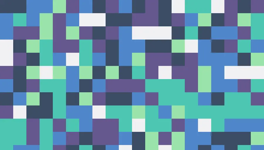 'Grid' presents a digital realm of pixelated patterns in a harmonious blend of blue, green, and purple hues. This symmetrical, vibrant composition is perfect for websites seeking a modern and dynamic background. Pixelated Pattern, Blue Green Purple, Digital Art, Symmetrical Design, Vibrant Composition